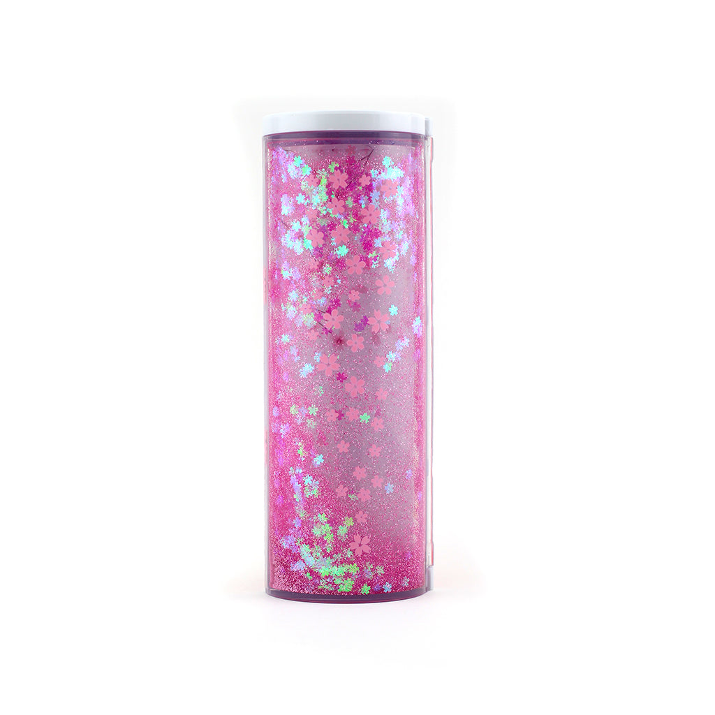 Pencil Box with 2 compartments, erasable white board and pink glitter design back view