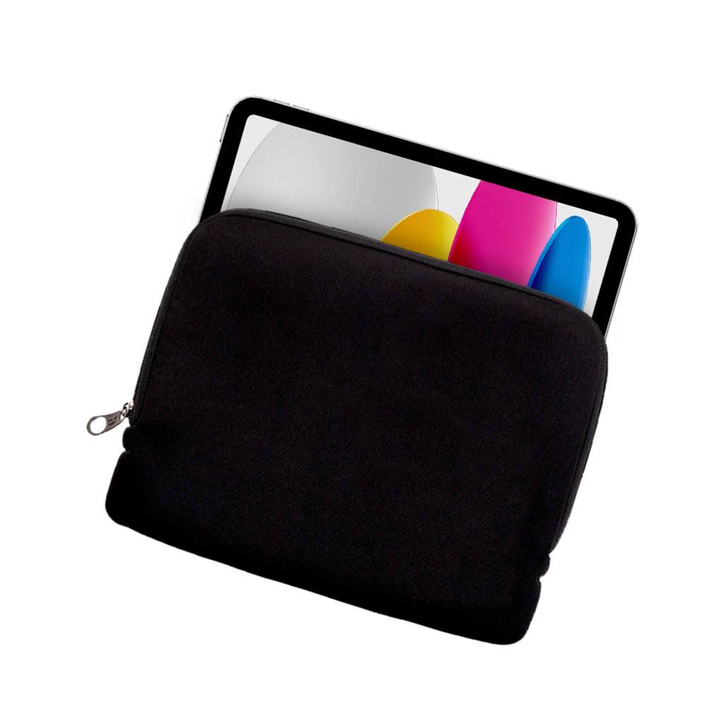 Harlequin open laptop sleeve made from high-grade neoprene fabric, shown with an iPad inside. Features ergonomic zippers, stain and tear resistance, and easy-to-clean design for everyday protection.