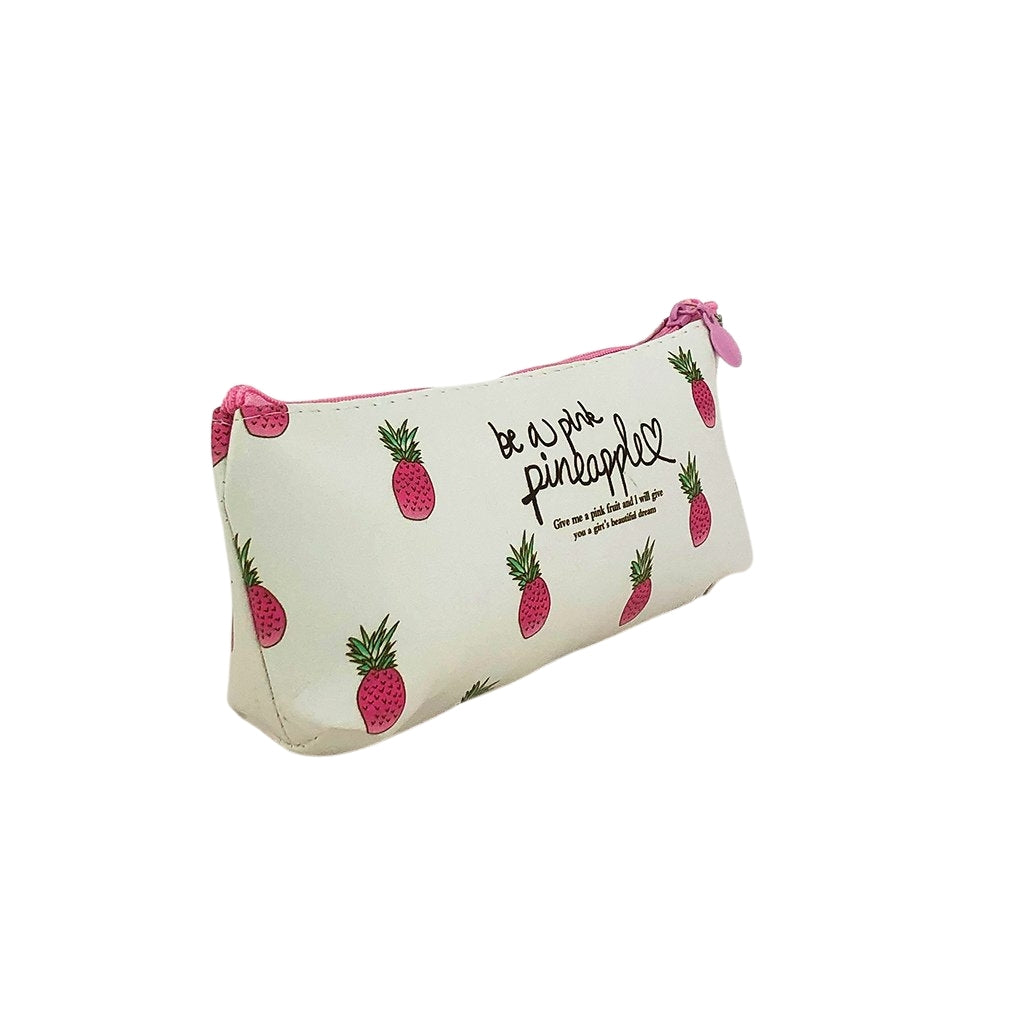 One compartment pineapple pencil case angled view