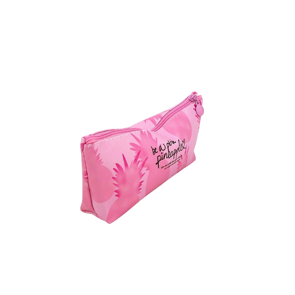 One compartment pineapple pencil case angled view
