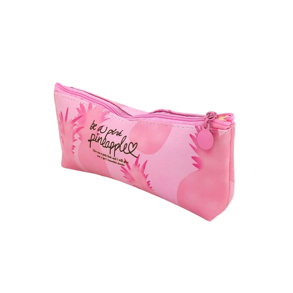 One compartment pineapple pencil case angled view