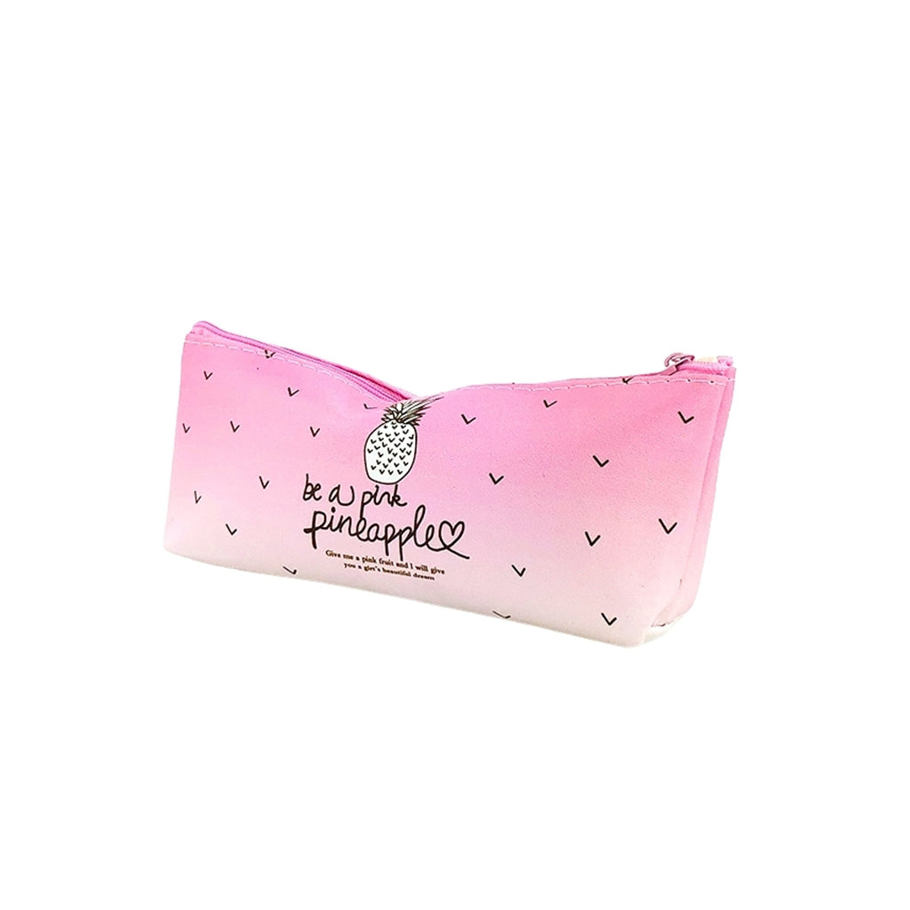 One compartment pineapple pencil case angled view