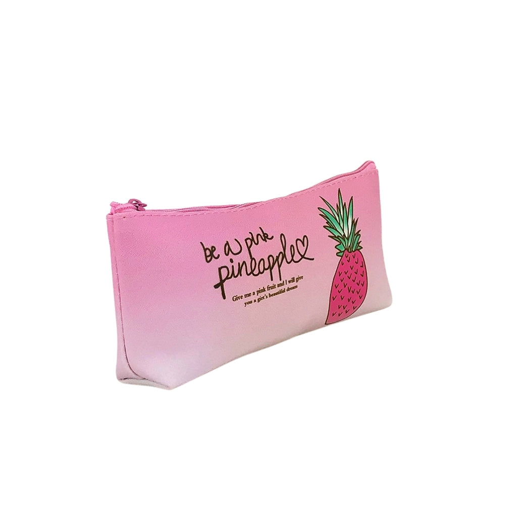 One compartment pineapple pencil case angled view
