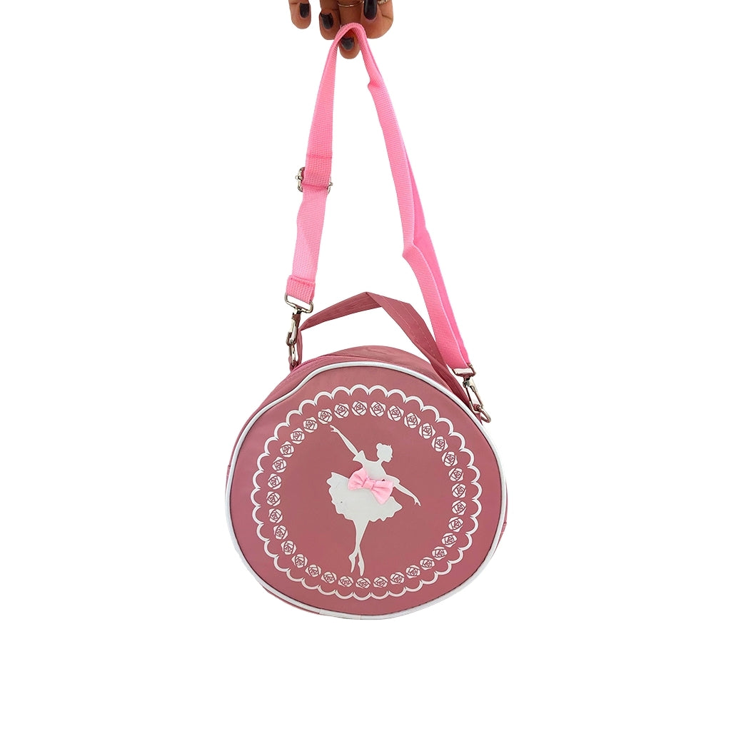 Ballet dance handbag with ballerina detail front view with detachable and adjustable strap