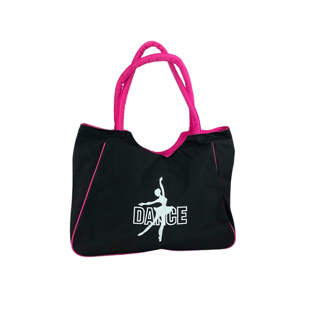 Dance tote bag front view with pink handles