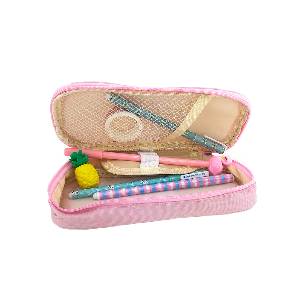 Chick Canvas Pencil Case with one compartment inside details with pencil holders and mesh pocket
