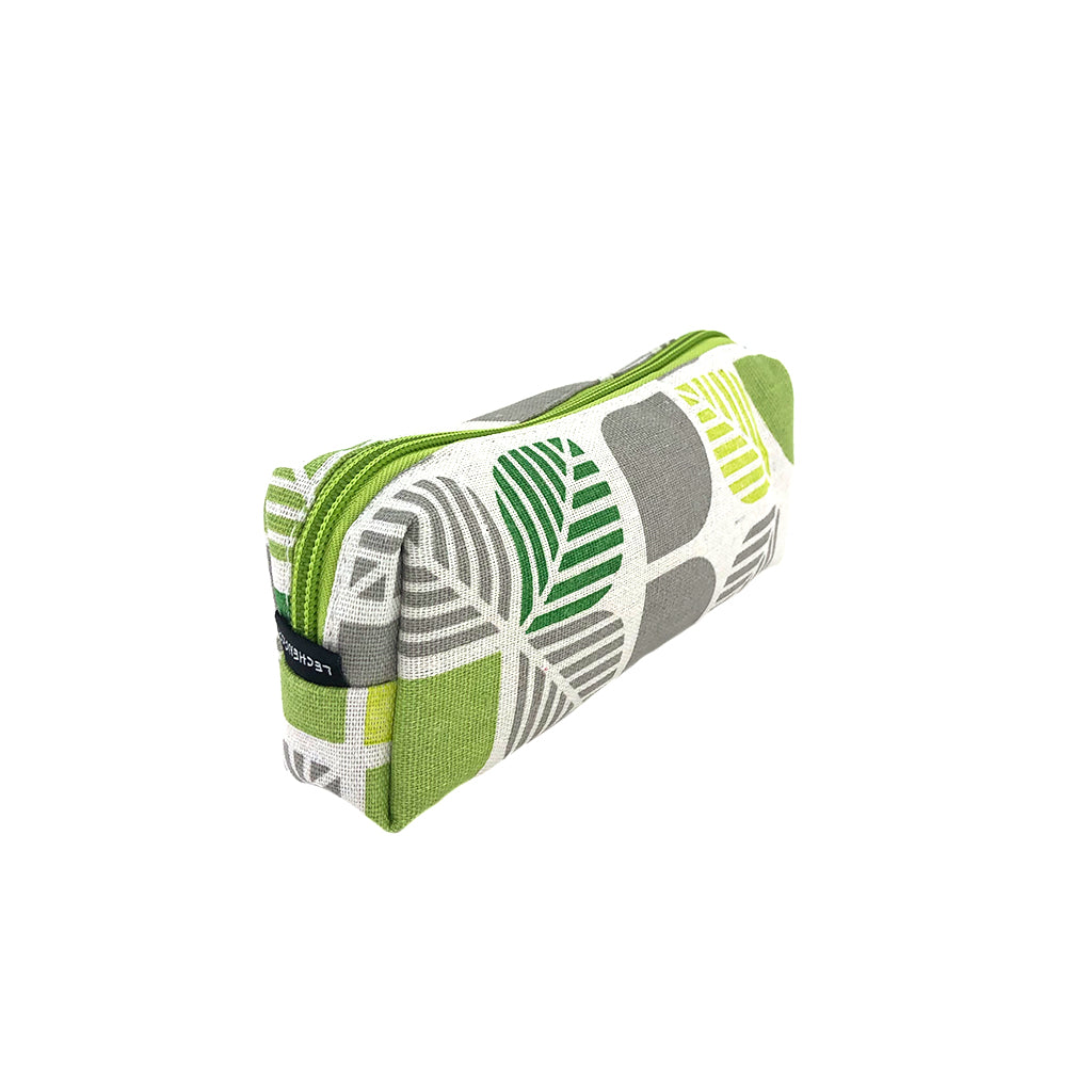 Canvas Green Leaves pencil case side view with zipper details