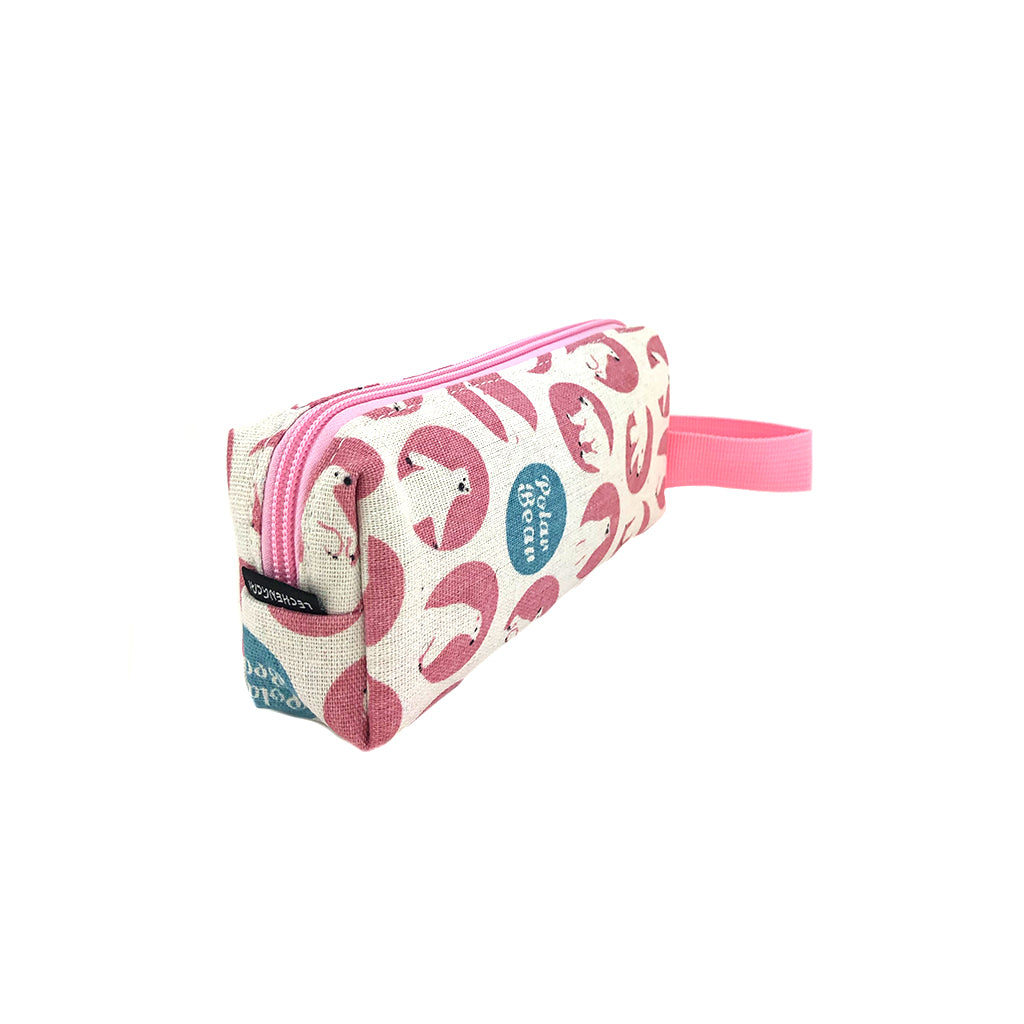 Canvas Polar Bear pencil case side view with zipper details