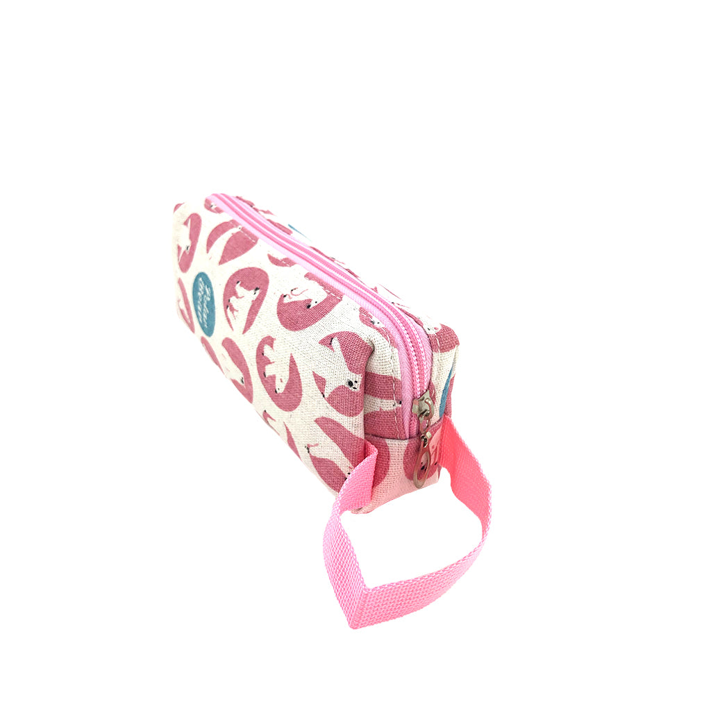 Canvas Polar Bear pencil case side view with fabric strap detail