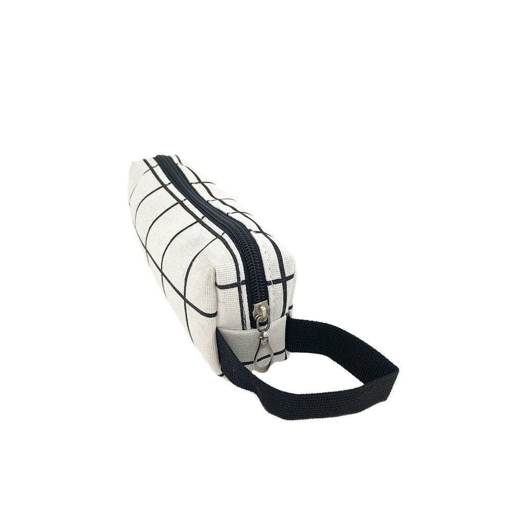 Canvas Cactus pencil case side view with fabric strap detail