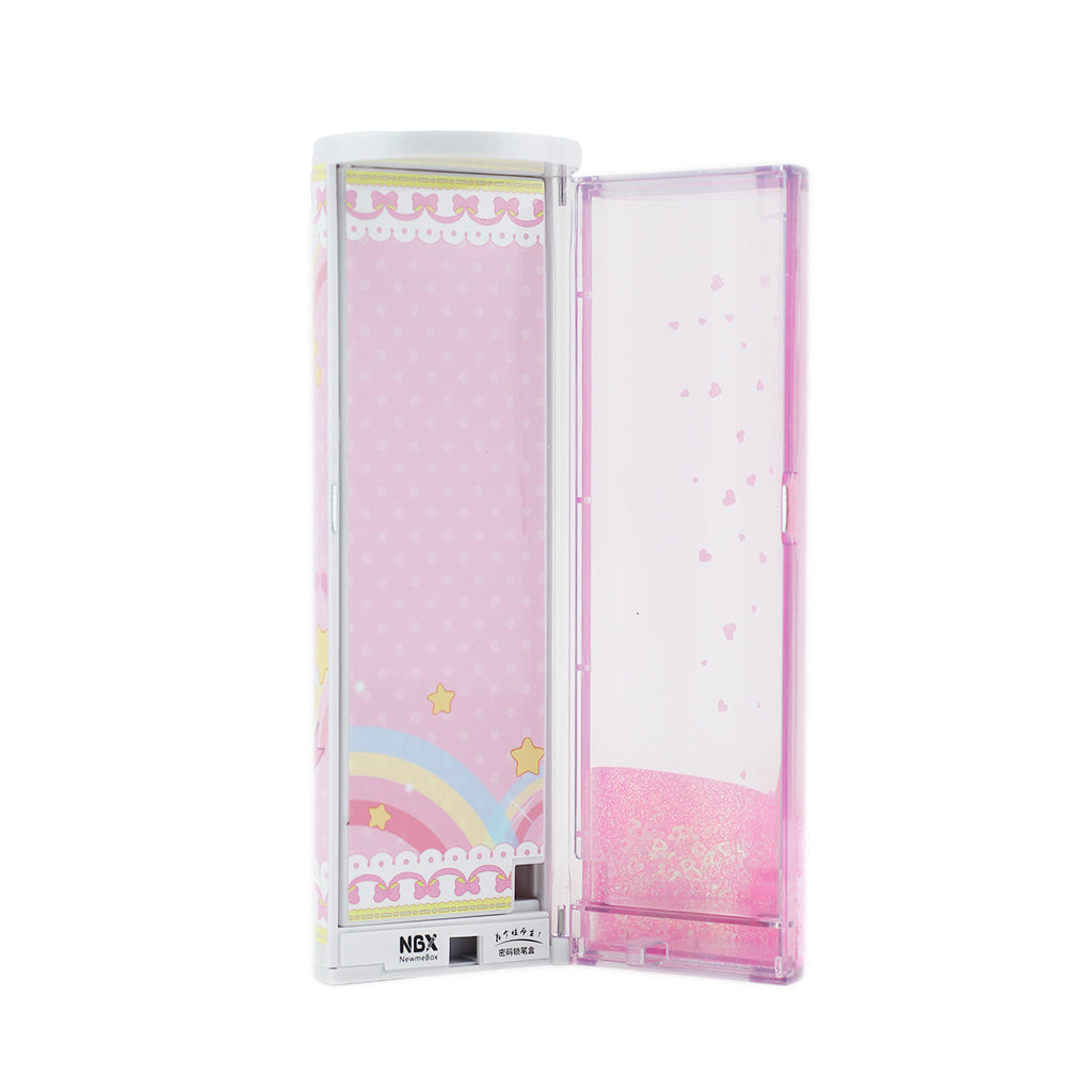 Open view of lockable multi-function, tubular pencil case