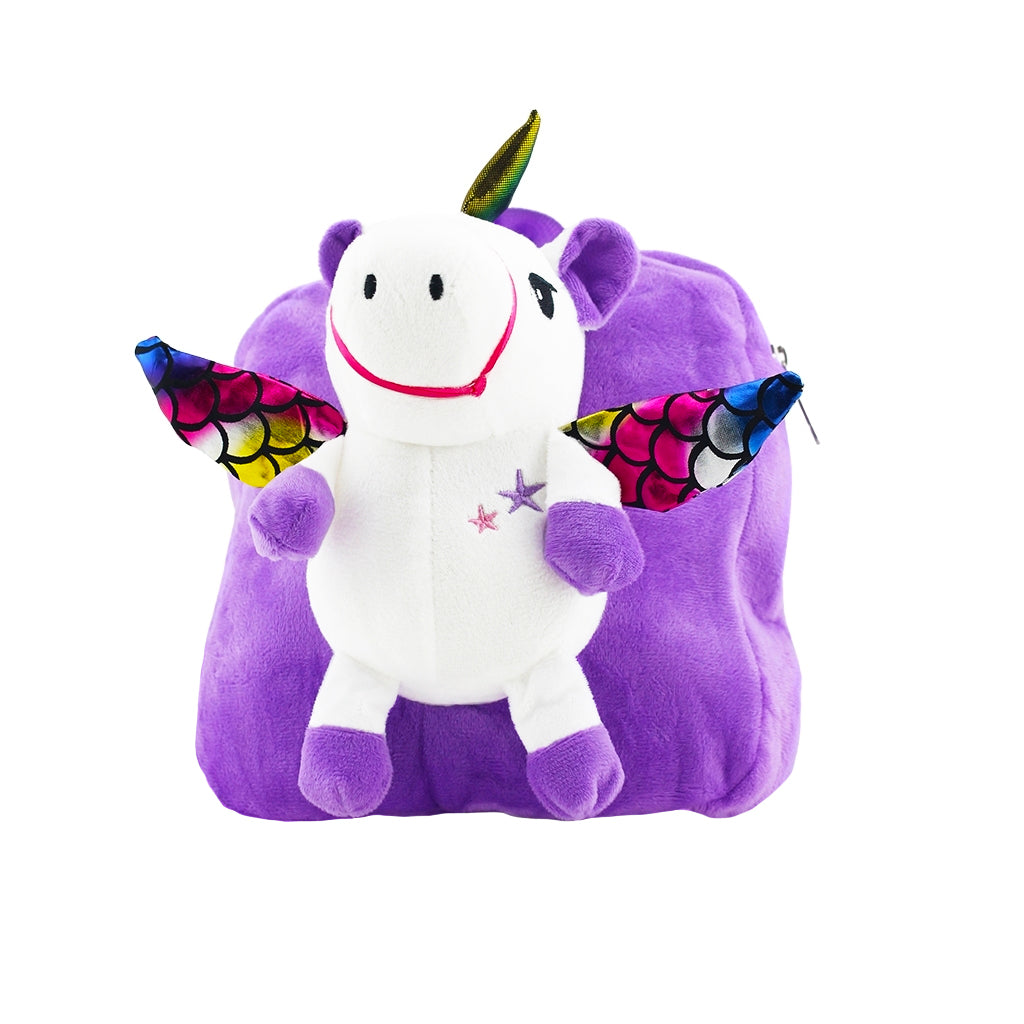 Plush Unicorn Backpack with one big compartment front view