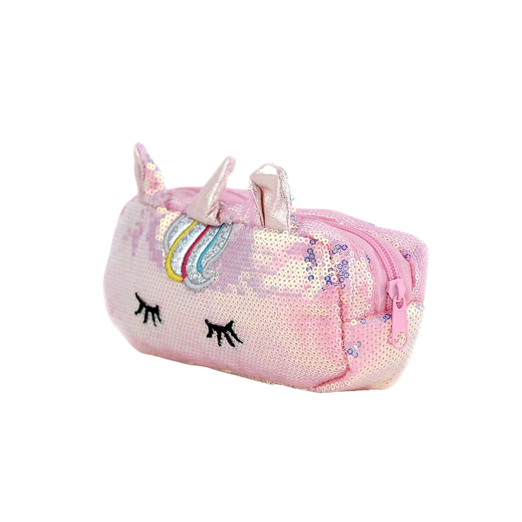 Sequence Unicorn Pencil case with one compartment and single zip closure angled view