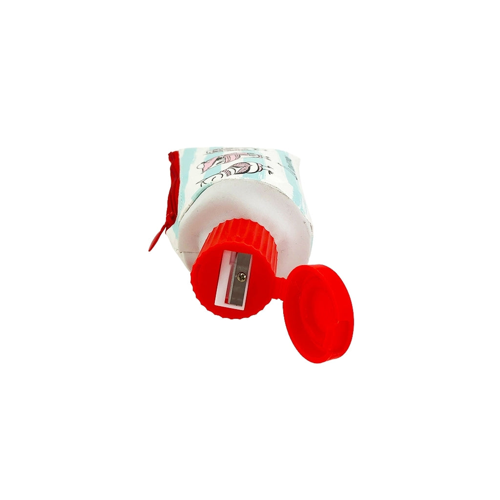 Owl Tube pencil case with pencil sharpener detail