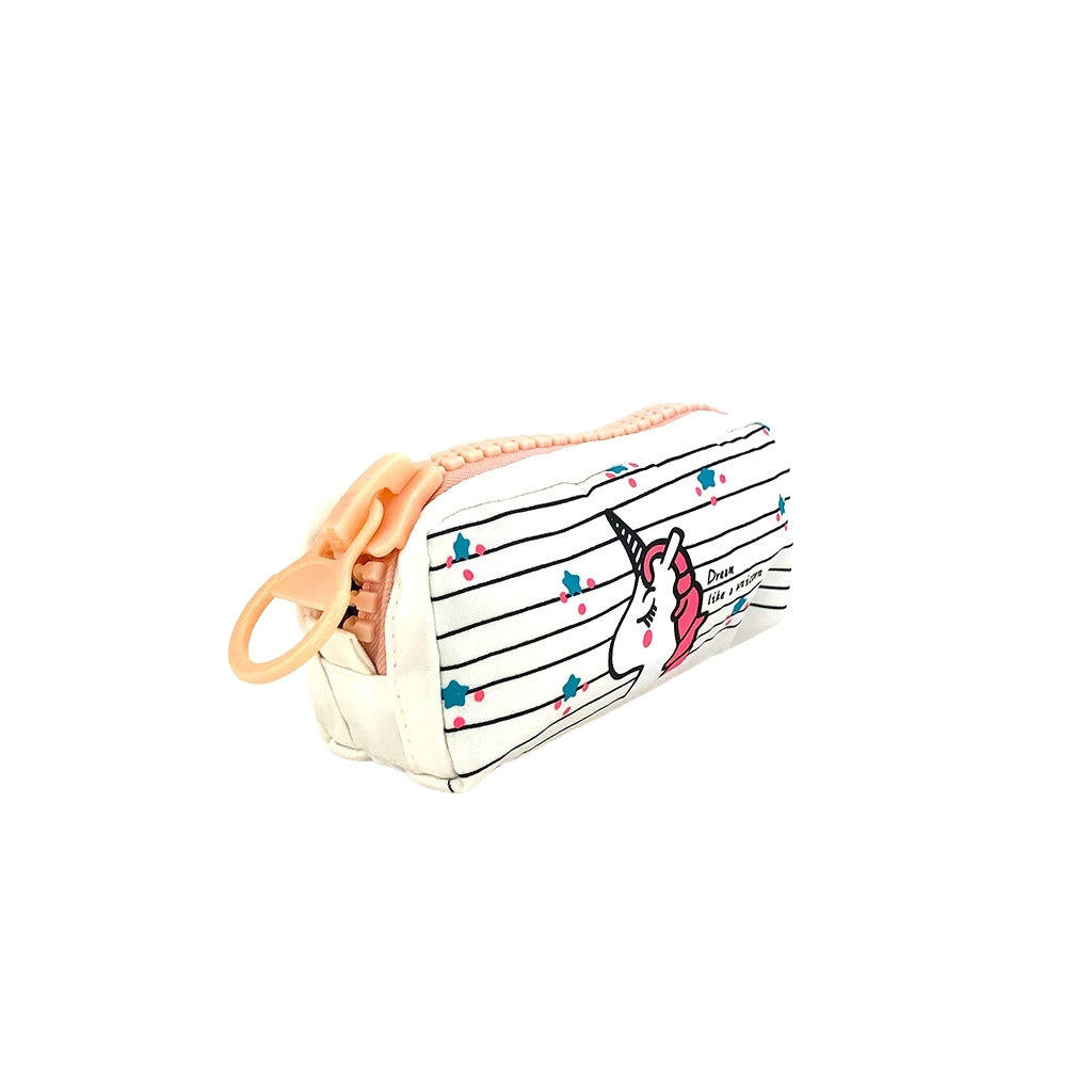 Unicorn Pencil Case with Jumbo Zipper in white angled view.