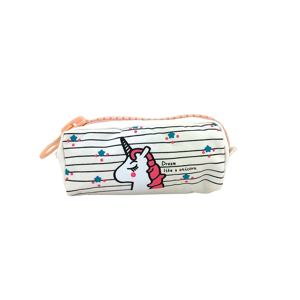 Unicorn Pencil Case with Jumbo Zipper in white front view.
