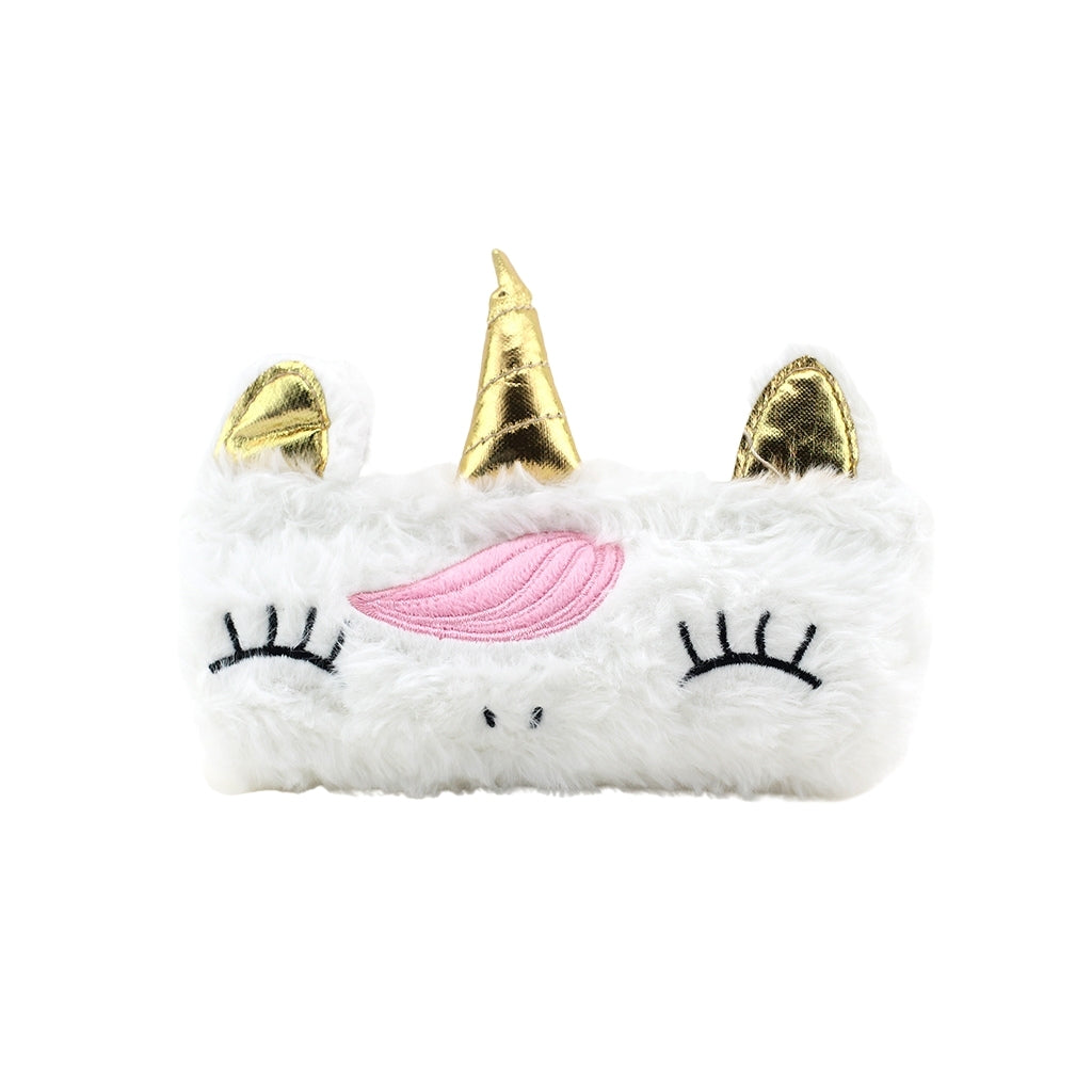 Snoozing white unicorn pencil case with one compartment and zip closure front view