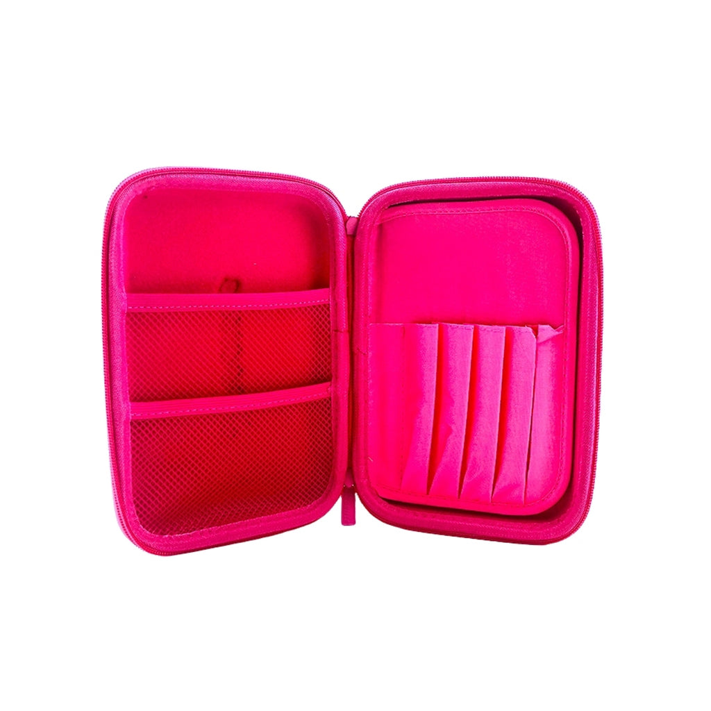 Hard top pencil case with 2 compartments, zip closure, pen holders and inner mesh pocket open view
