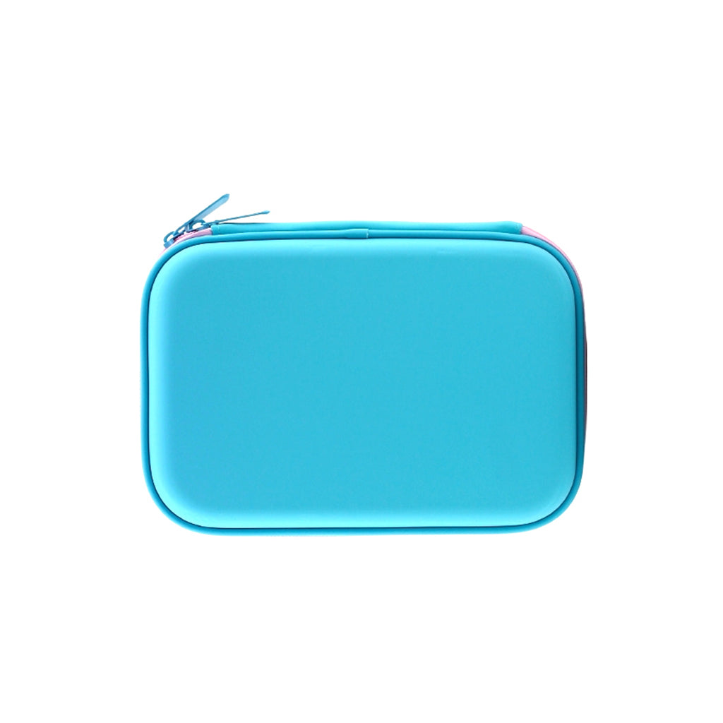 Hard top pencil case with 2 compartments, zip closure, pen holders and inner mesh pockets back view
