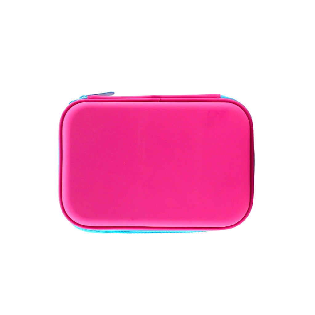 Hard top pencil case with 2 compartments, zip closure, pen holders and inner mesh pockets back view