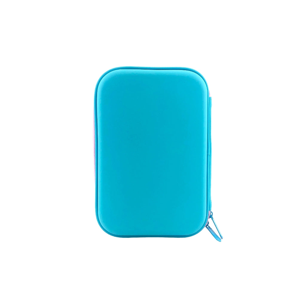 Hard top pencil case with 2 compartments, zip closure, pen holders and inner mesh pockets back view