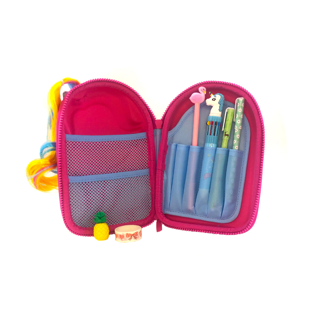 Hardtop pencil case open with 2 compartments to hold all things stationery