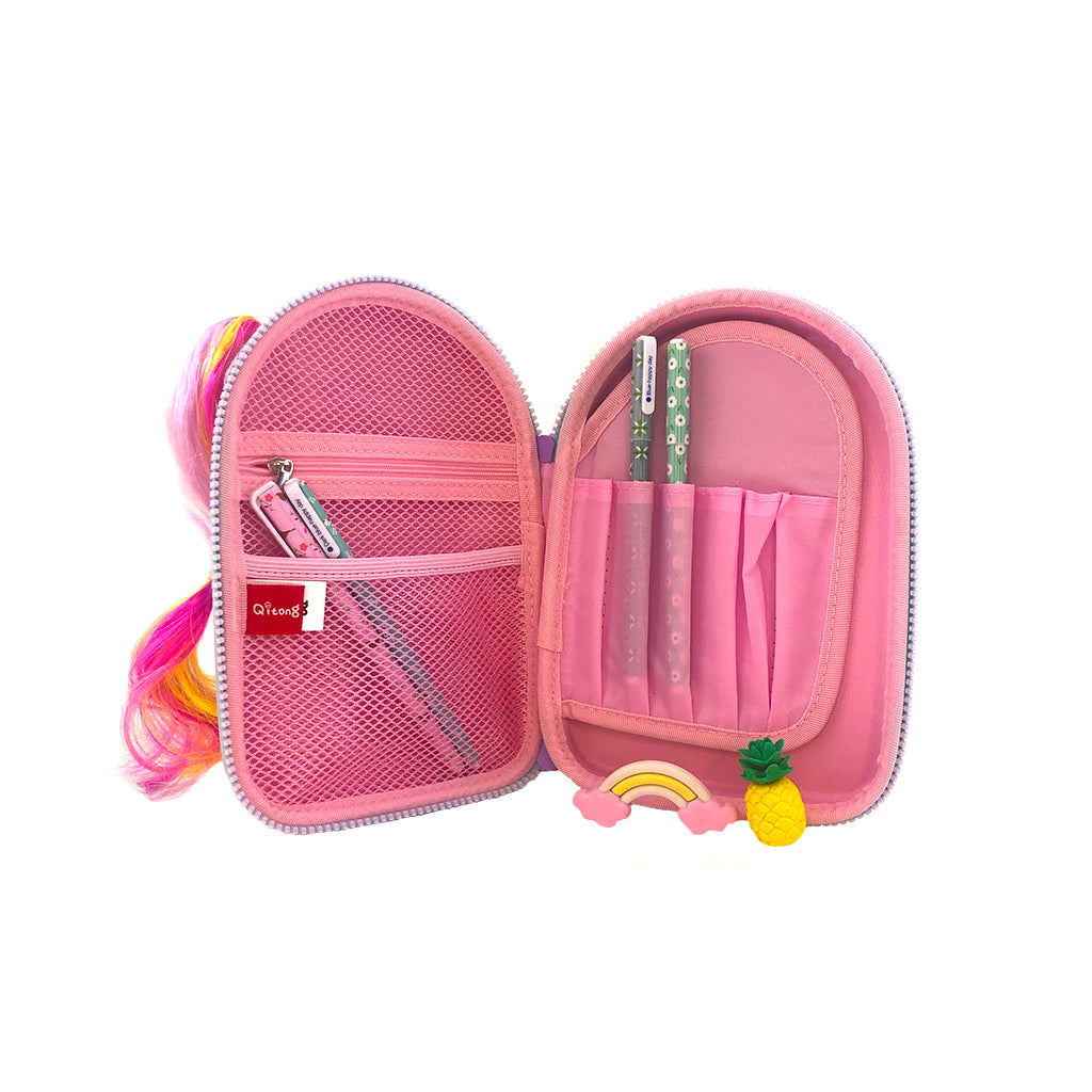 Hard top pencil case girl open with 2 compartments for all things stationary