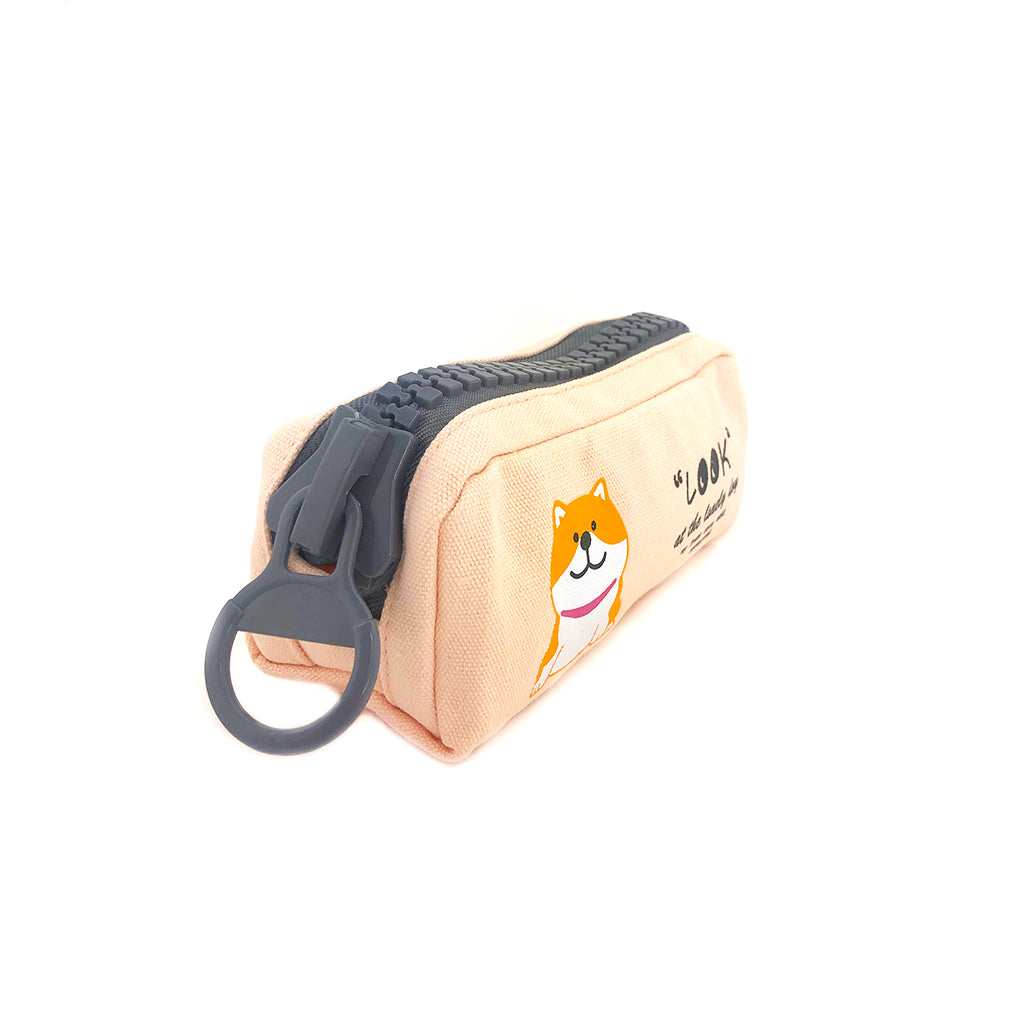 Chiba Dog Pencil Case with Jumbo Zipper angled view.