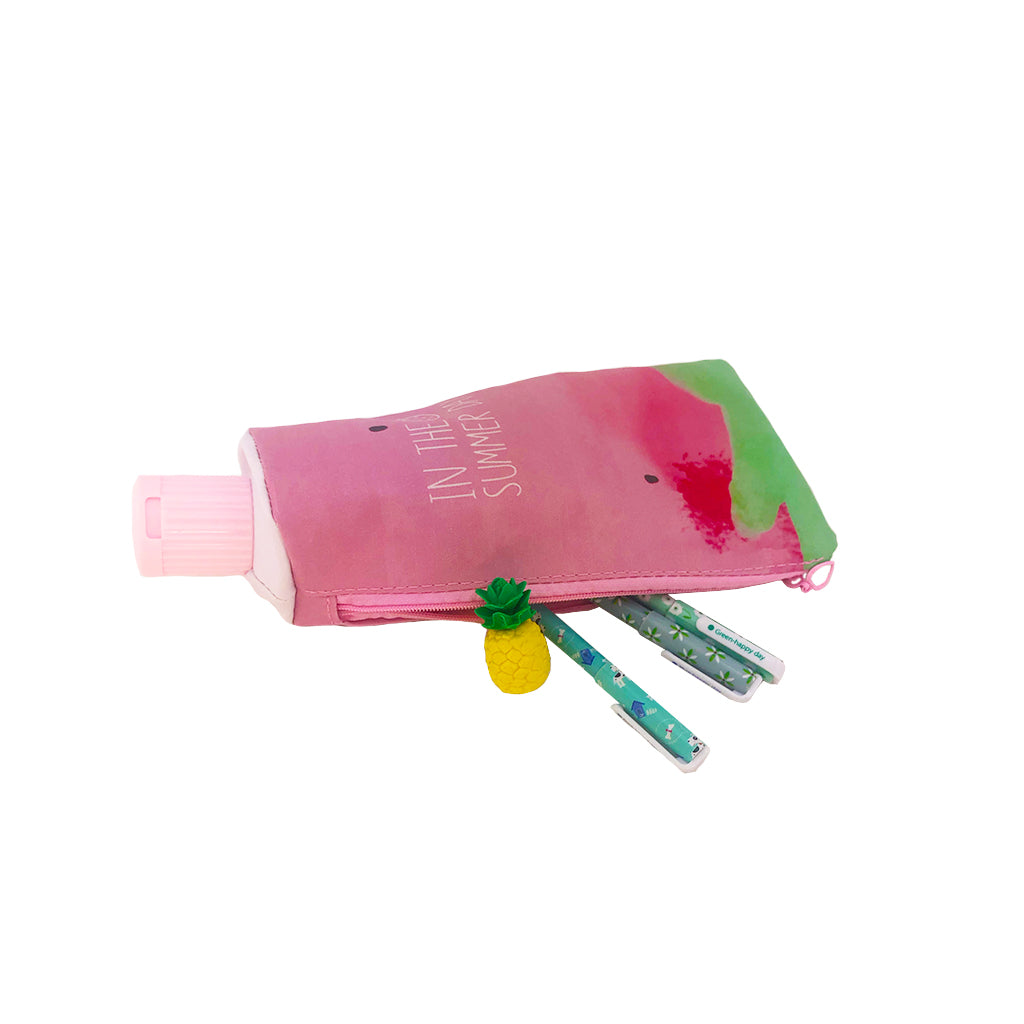Strawberry Tube Pencil Case open with one compartment to hold all things stationary