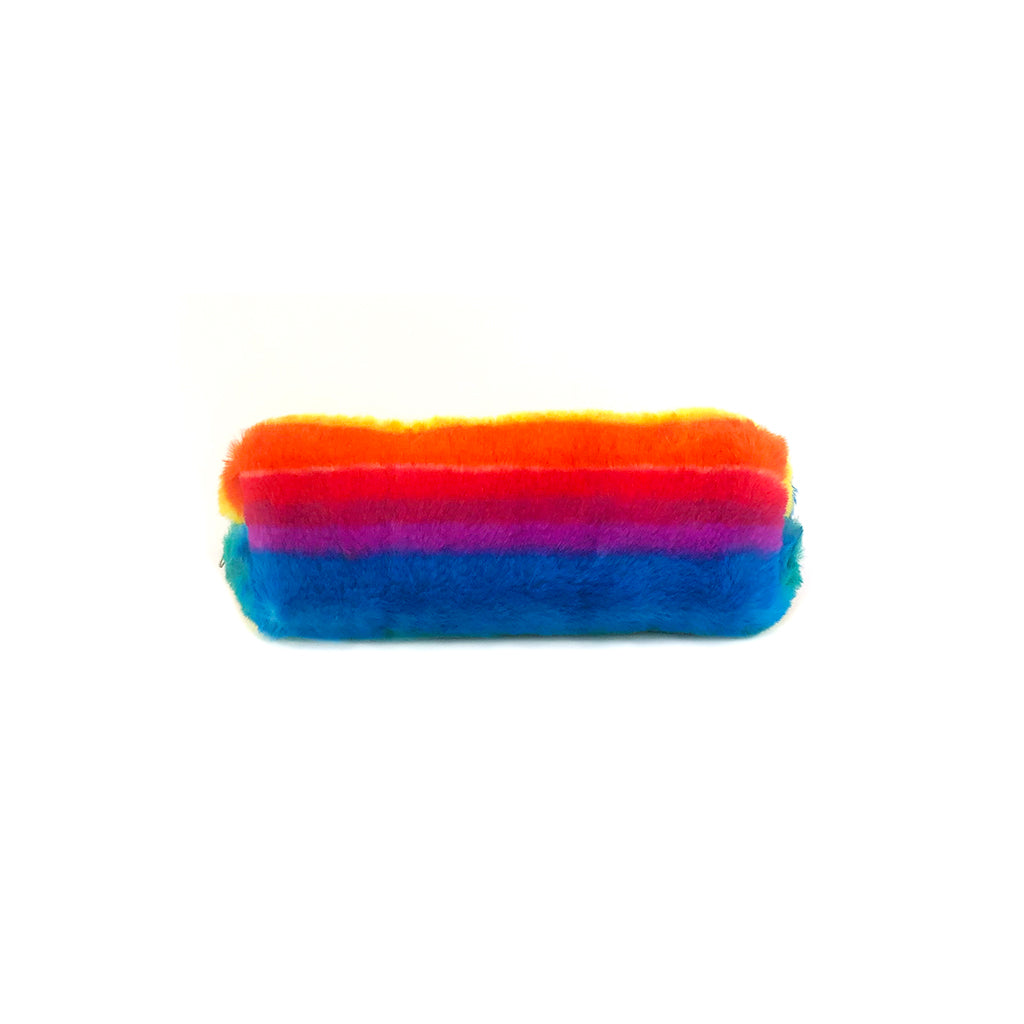 Fluffy rainbow pencil case back view