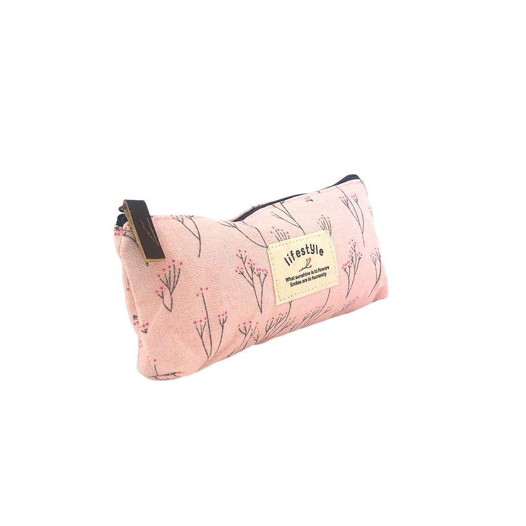 Canvas Flower Pencil case with one compartment angled view