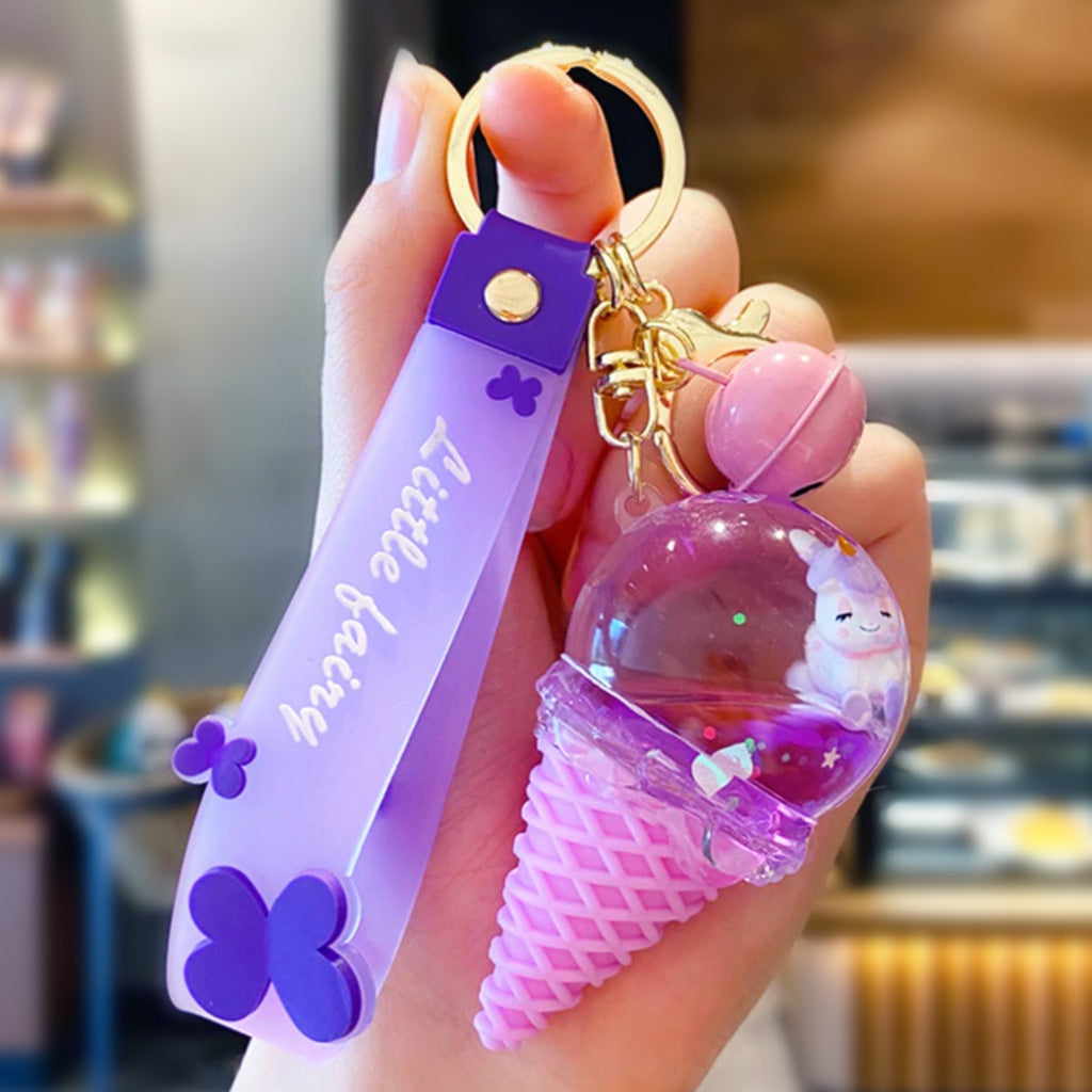 Lilac unicorn ice-cream keyring with hand