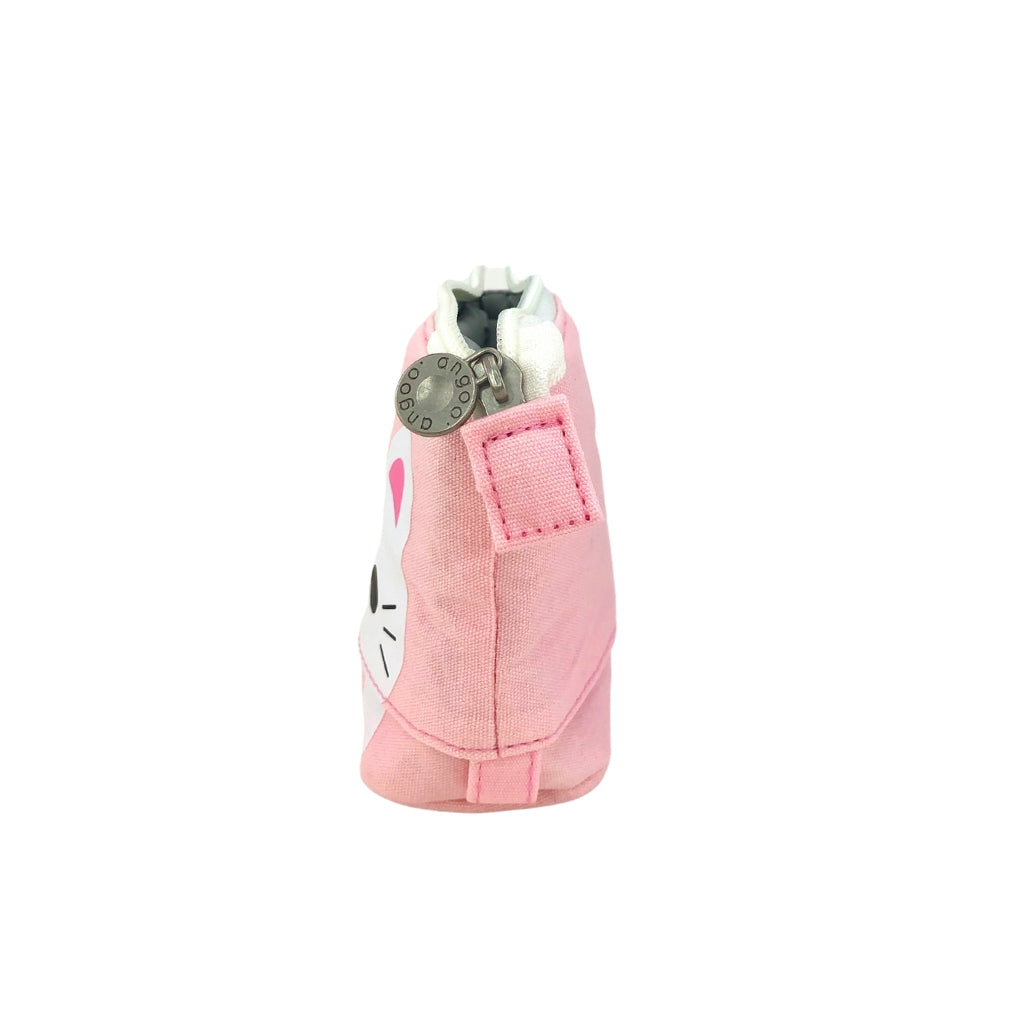 Side view of a Pop Up Telescopic Pencil Case in pink. The pencil case is in the down position and the zip is open