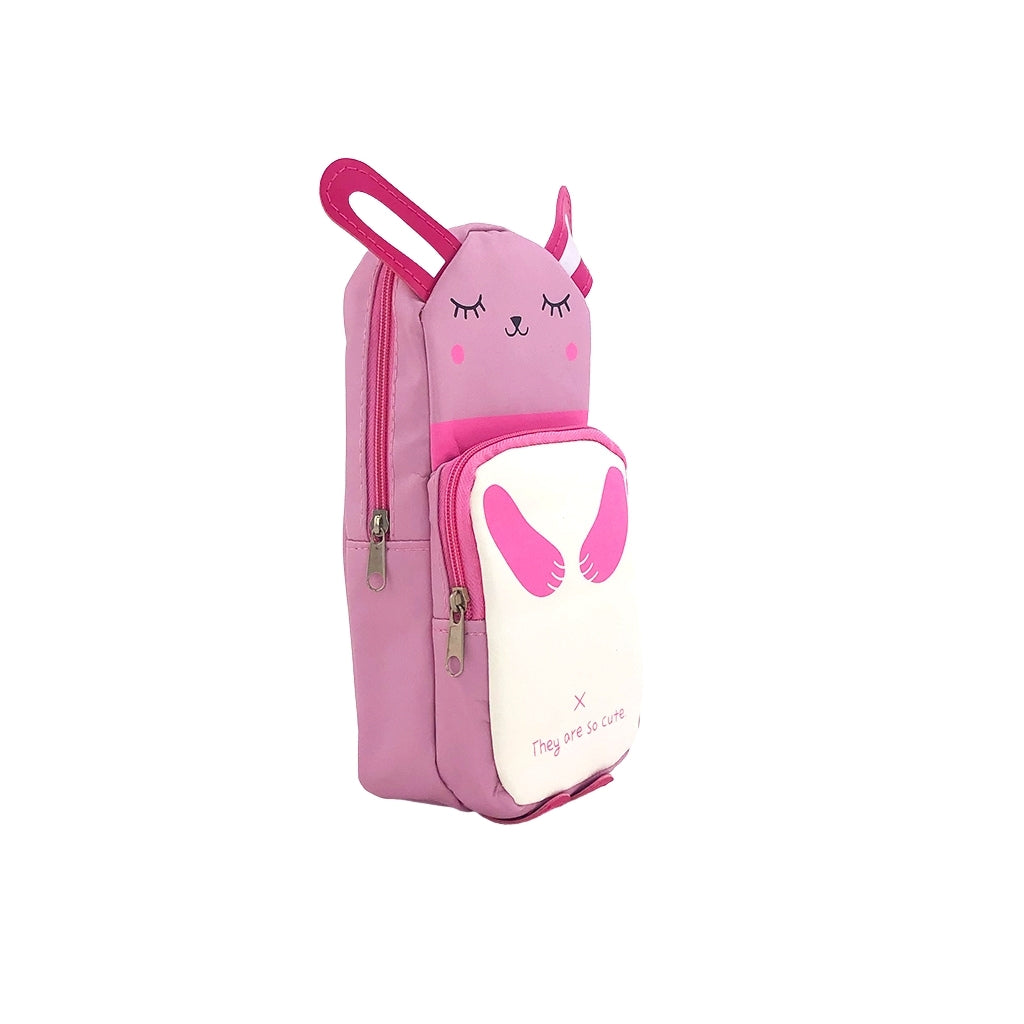 Panda Pencil Case with two compartments and zip closure angled view.