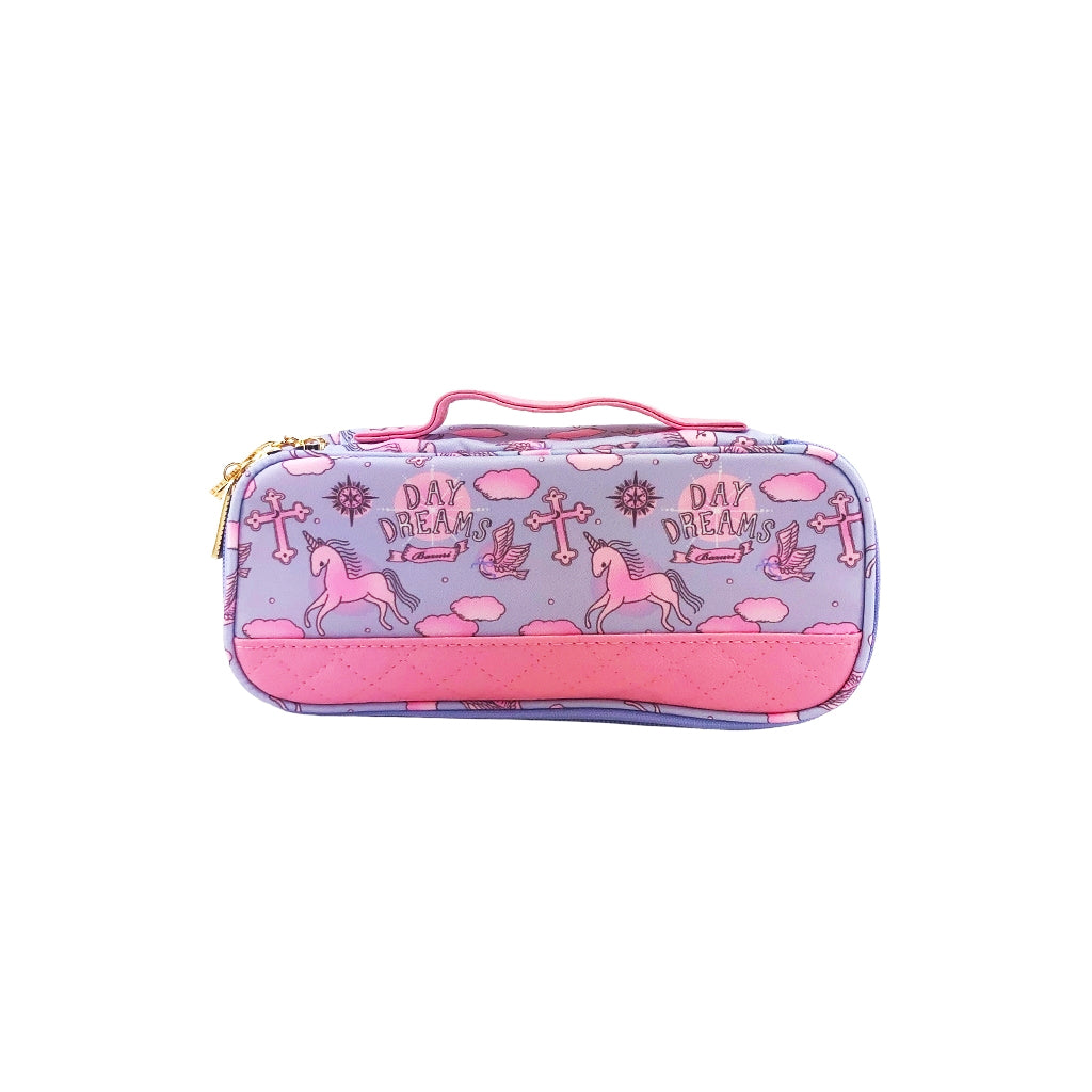 Unicorn Pencil Case with one big compartment and zip closure back view
