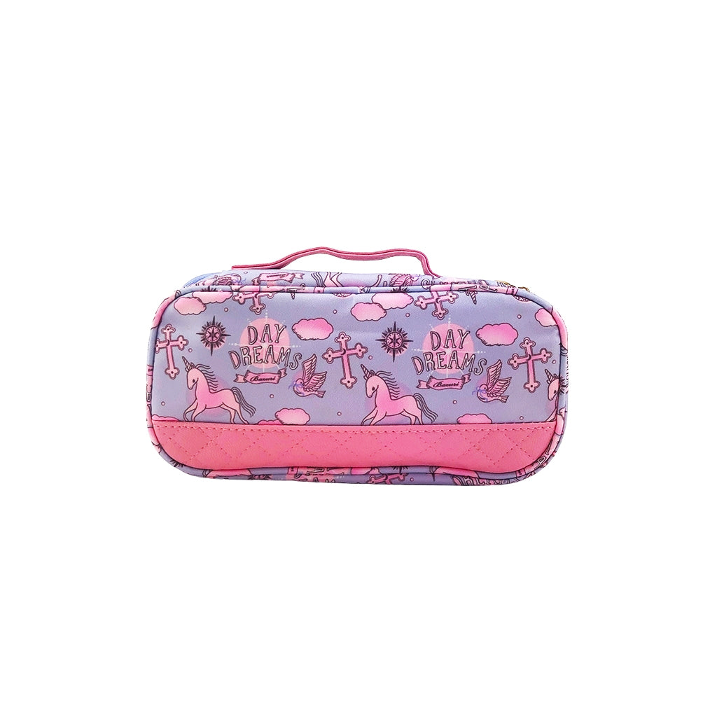Unicorn Pencil Case with one big compartment and zip closure front view