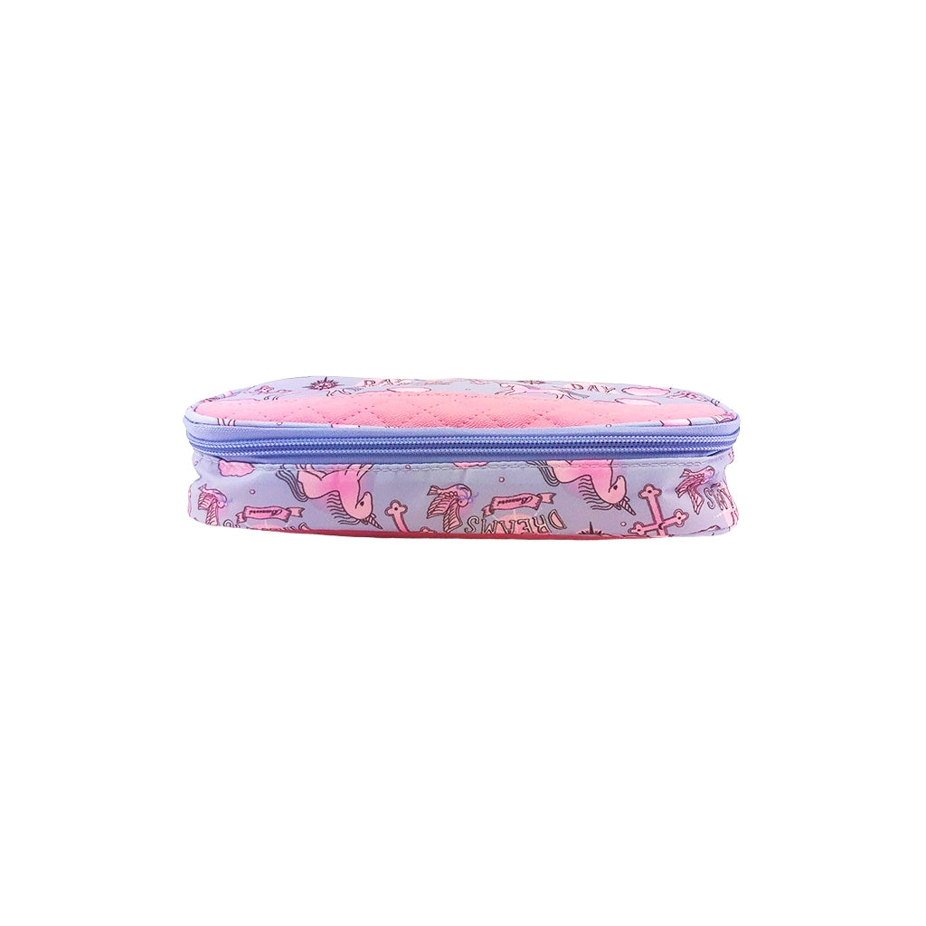 Unicorn Pencil Case with one big compartment and zip closure flat view