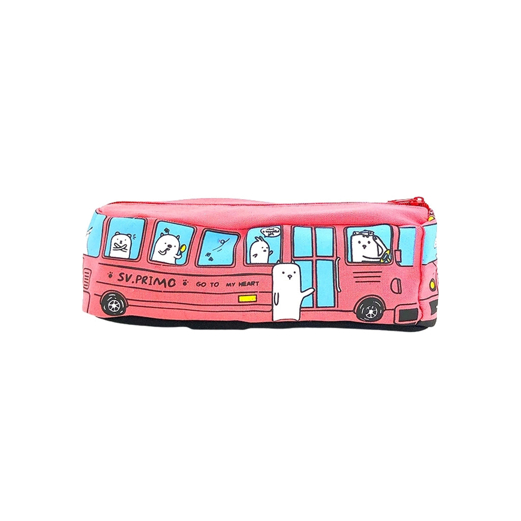 Red Bus pencil case with one compartment and zip closure front view