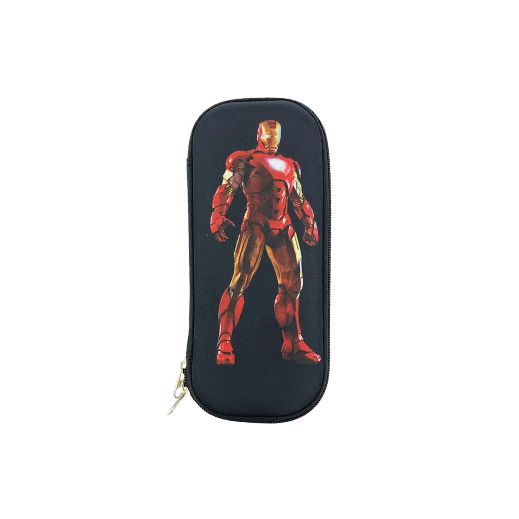 Ironman pencil case with one compartment and zip closure front view.