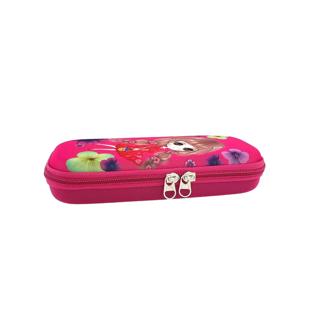 Cartoon Girl Pencil case with one compartment and zip closure angled view