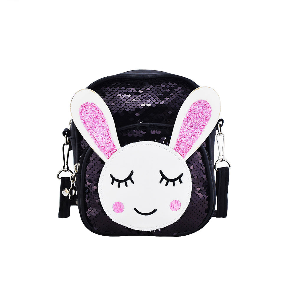 Glitter Bunny Backpack front view with two compartments