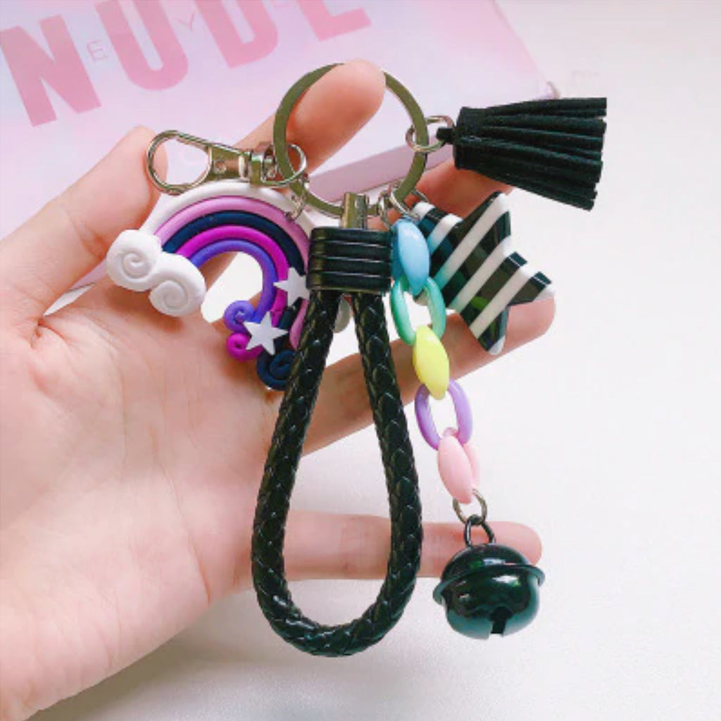 Rainbow Bell Black Keyring