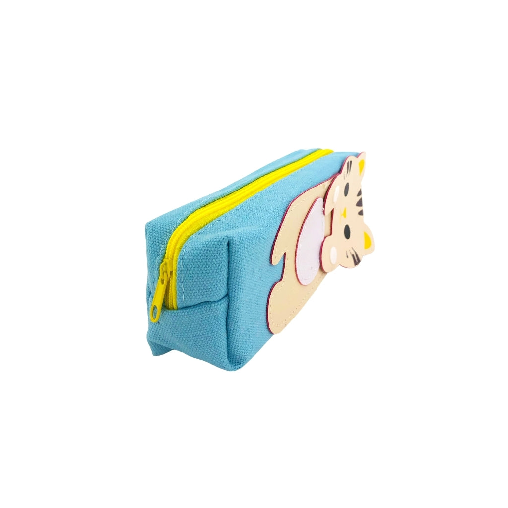 Canvas Cat Pencil case with one big compartment and zip closure angled view
