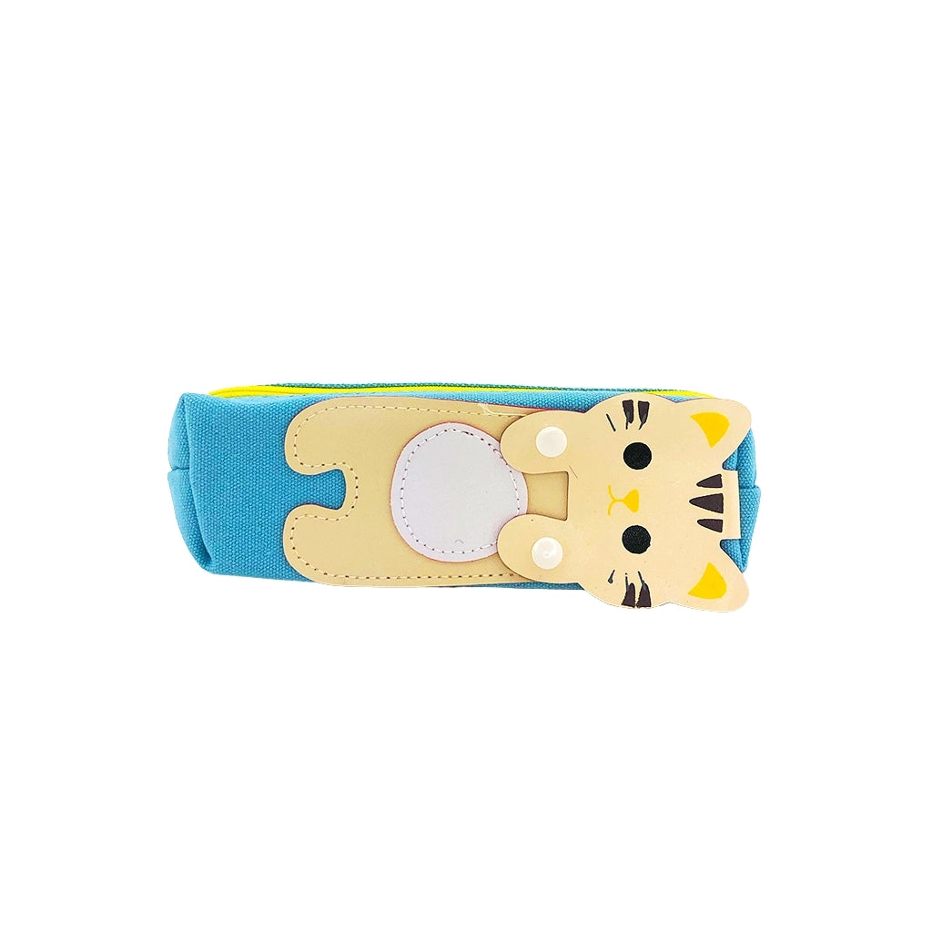 Canvas cat pencil case with one big compartment and zip closure