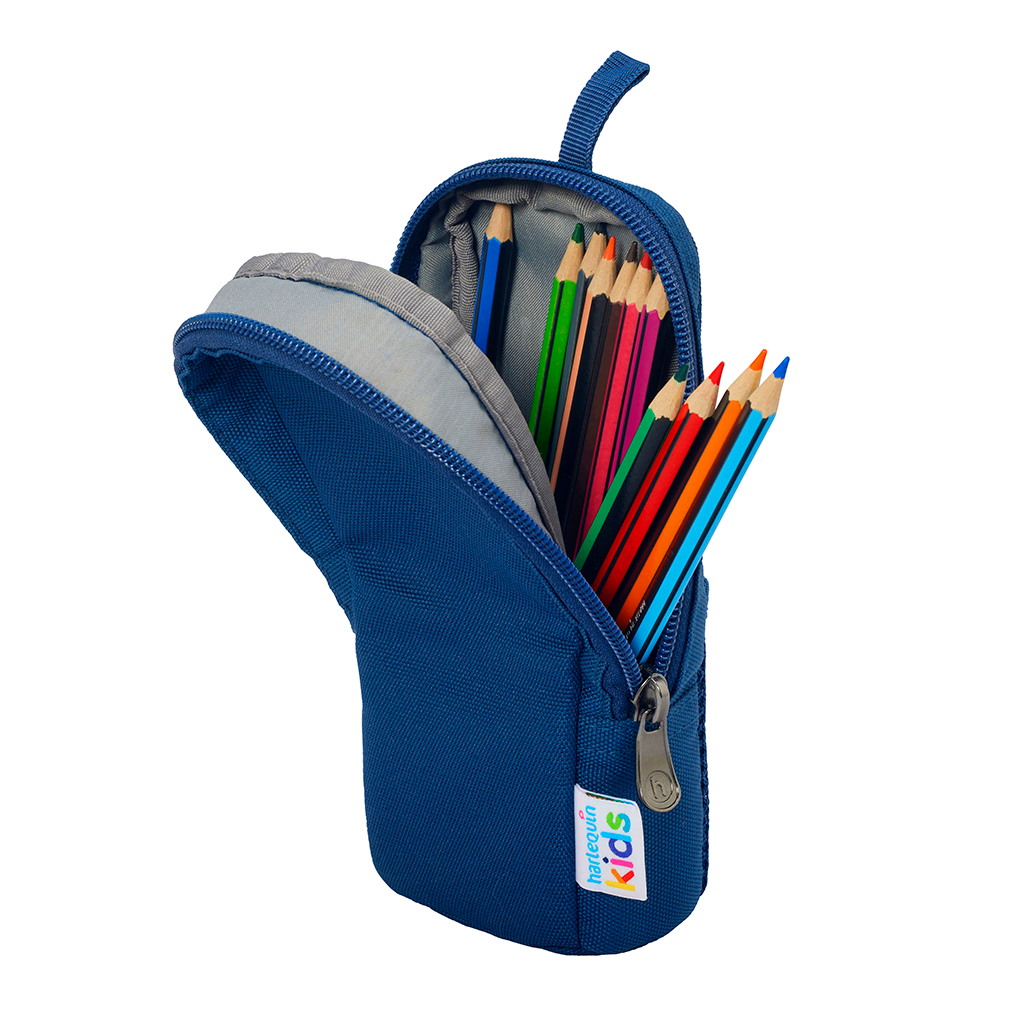 Open view of the Harlequin Organiser Pencil Case showing coloured pencils inside