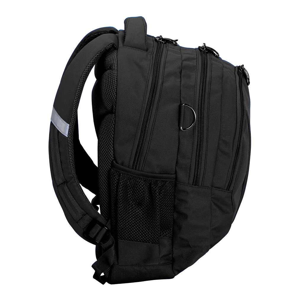 Harlequin Anatomic Tuff-Pack backpack sideview with mesh pocket in black