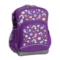 Harlequin Kindy Tuff-Pack Junior Backpack in Purple featuring Kittycorn design from the Harlequin Creatix signature series. Angled view showing front pocket, drink bottle pocket, and ergonomic shoulder strap.
