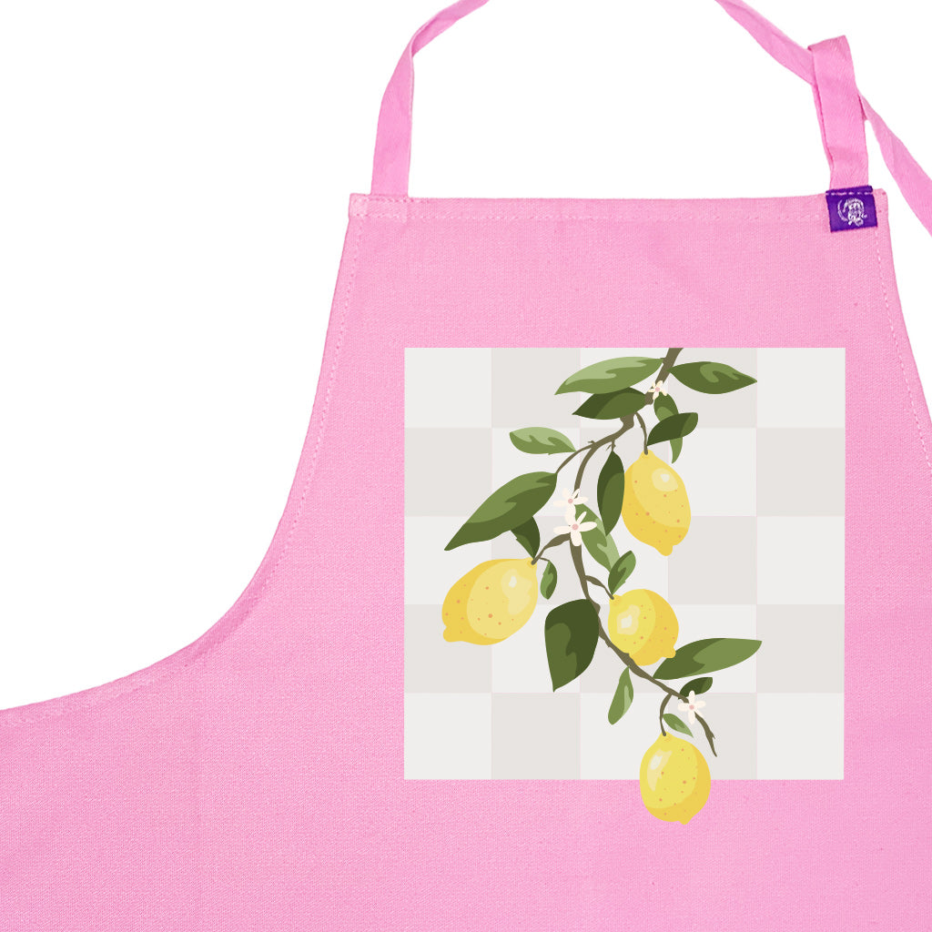 Pink cotton apron with Lemon Check Design, for cooking, bbq, crafting and creating art