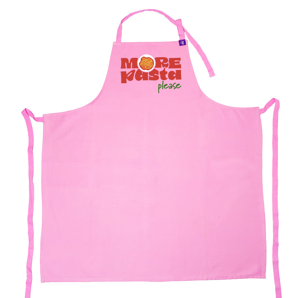 Pink cotton apron with More Pasta Please Design, for cooking, bbq, crafting and creating art