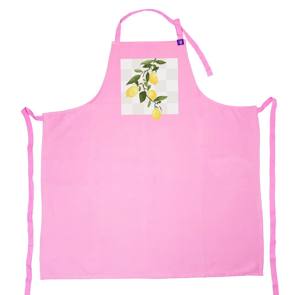 Pink cotton apron with Lemon Check Design, for cooking, bbq, crafting and creating art